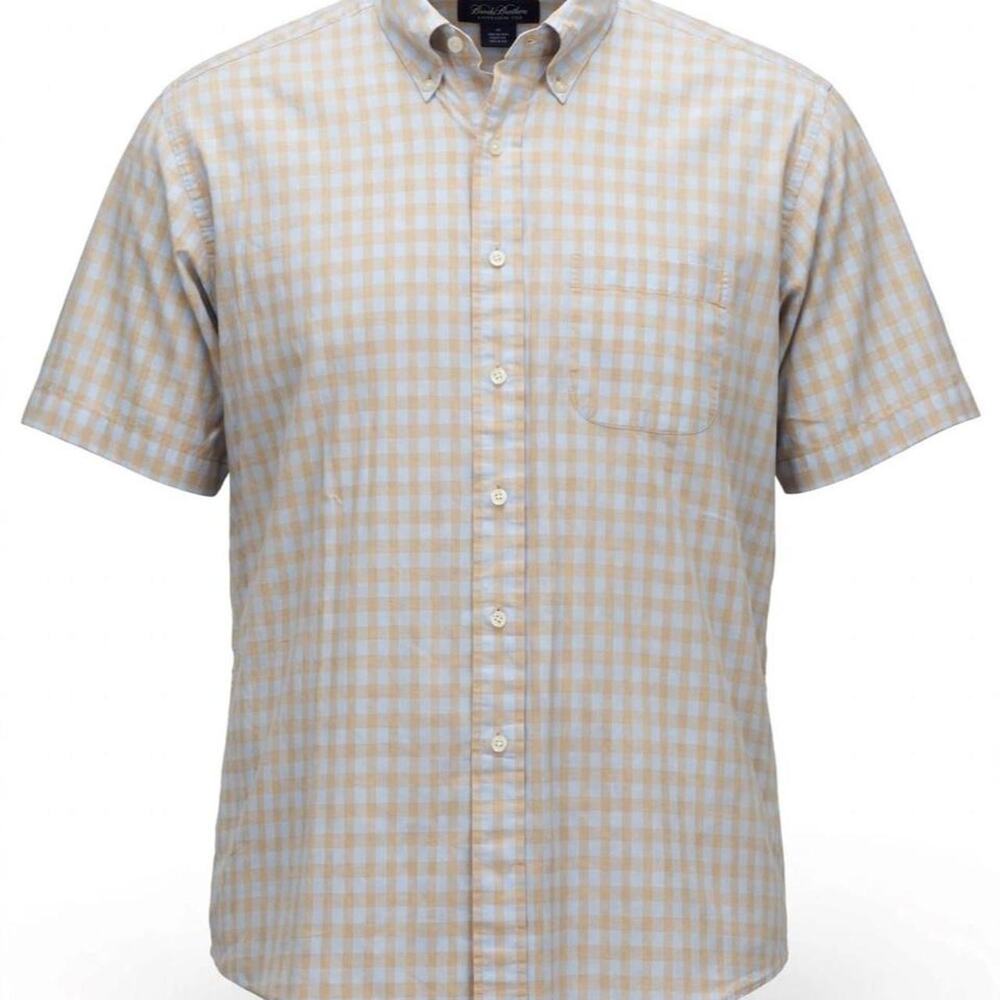 Brooks Brothers Men's Short Sleeve Button Down Shirt XL White & Beige Check